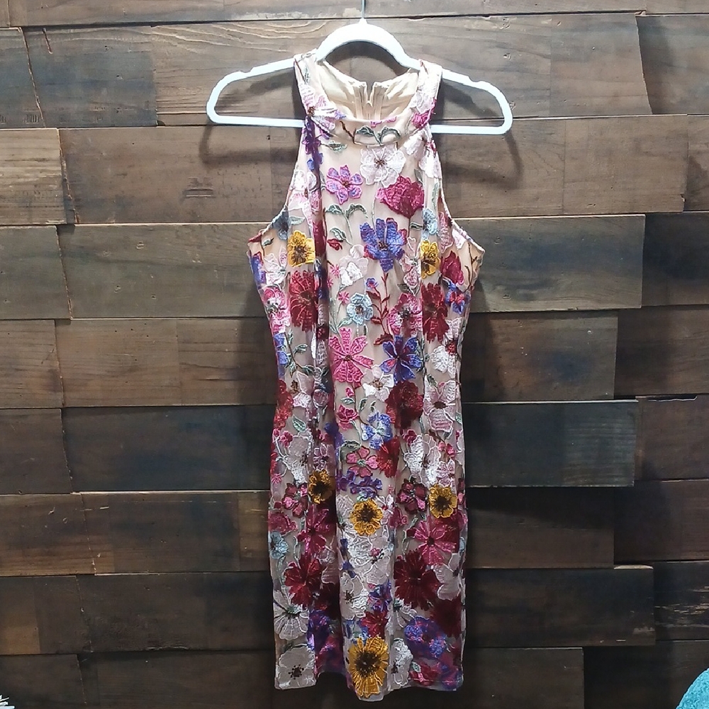 Just Me Tan And Floral Dress Size Large